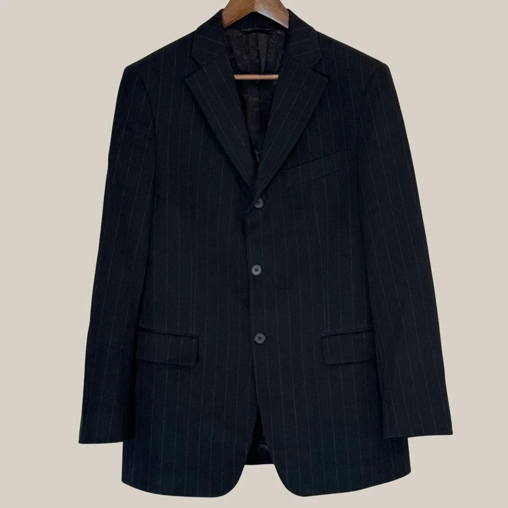 Vintage 2004 Banana Republic Men's 40R Black Pinstripe Cotton Blazer Sport Coat